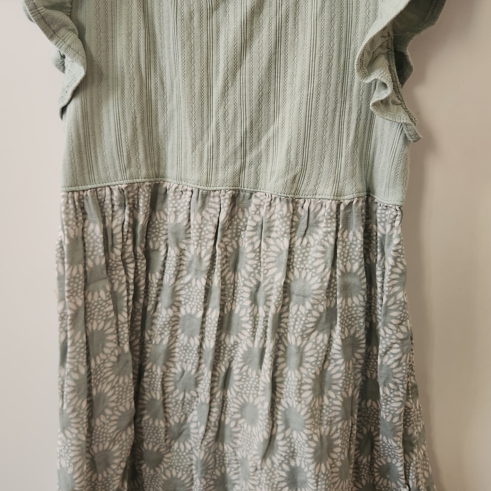 Kids Casual Dress in Green Floral Pattern